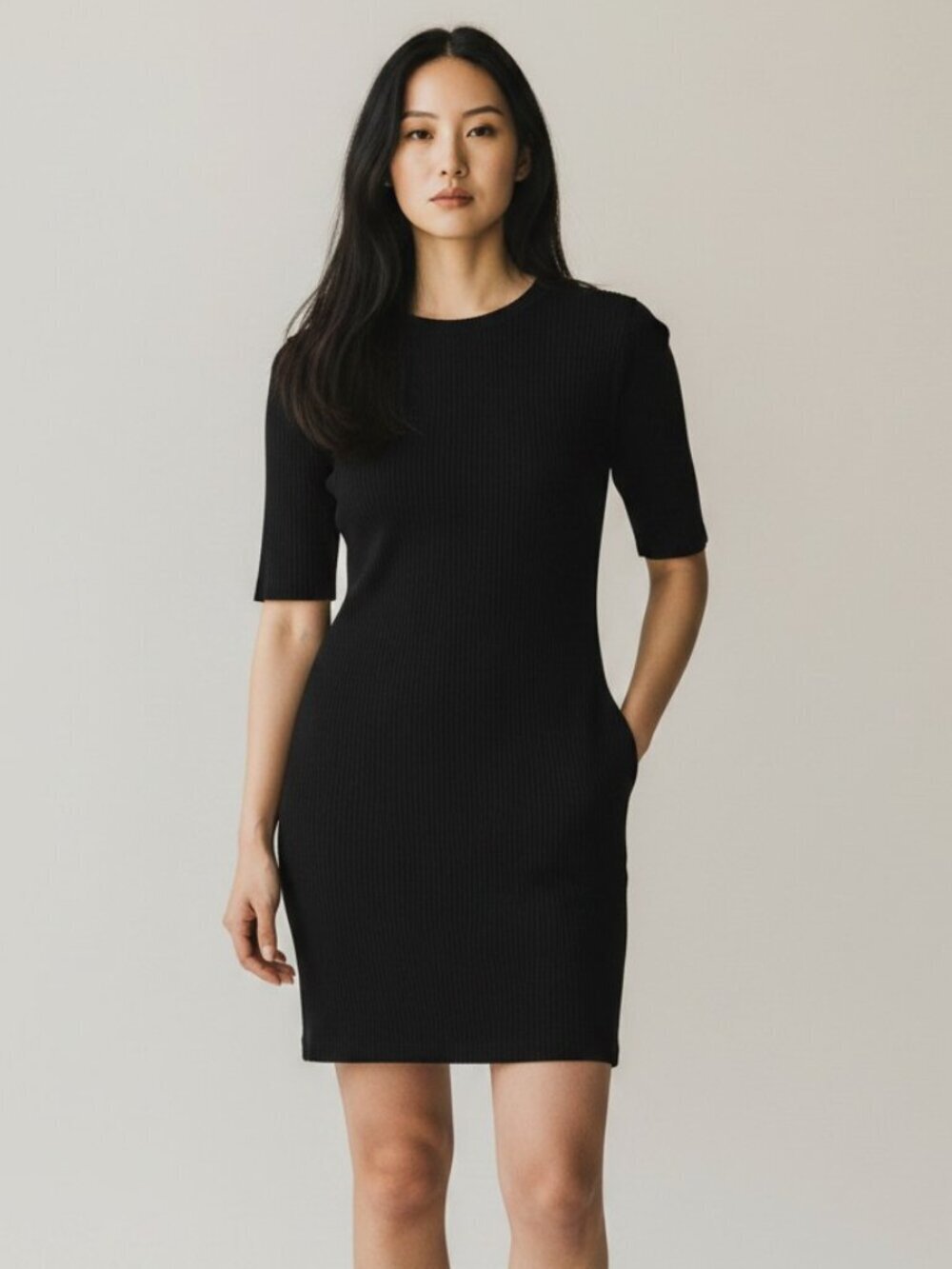 PAM & GELA Women’s Black Ribbed Sweater Shirt Bodycon mini dress size small LBD